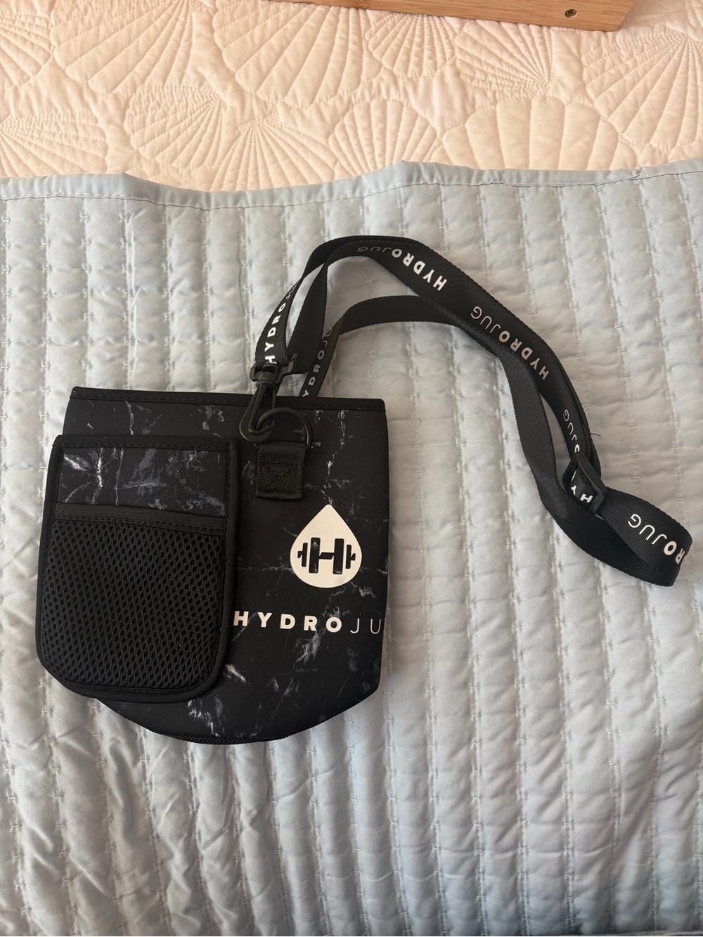 HydroJug Black Marble Crossbody Pouch with strap